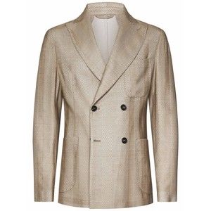 Handpicked Double-Breasted Blazer In Hazelnut Jacquard Cotton - NWT